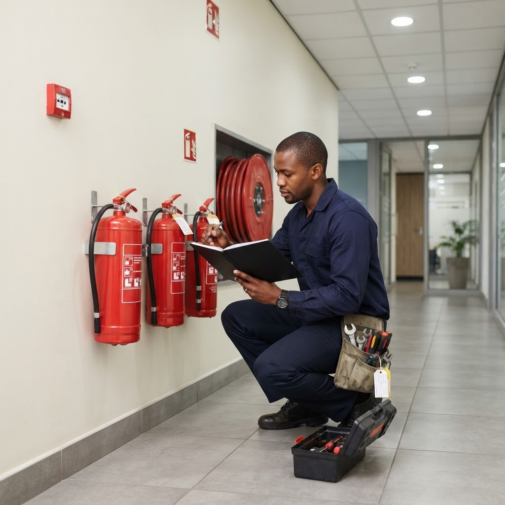 Jero Fire Solutions technician on a scheduled maintenance visit in Gauteng
