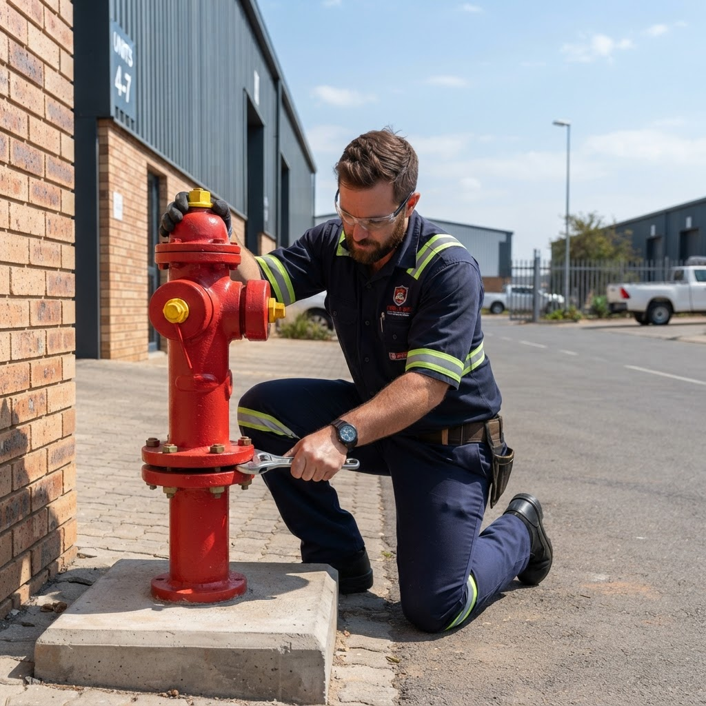 Jero Fire Solutions technician installing a fire hydrant in Gauteng